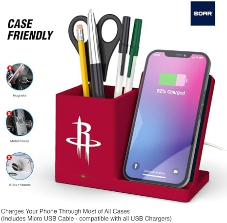 SOAR Smart Wireless Charger & Stylish Desktop Organizer – Fast 10 W Charging for Qi-Enabled Devices, Clutter-Free Workspace Solution with Built-in Storage and Safety Features