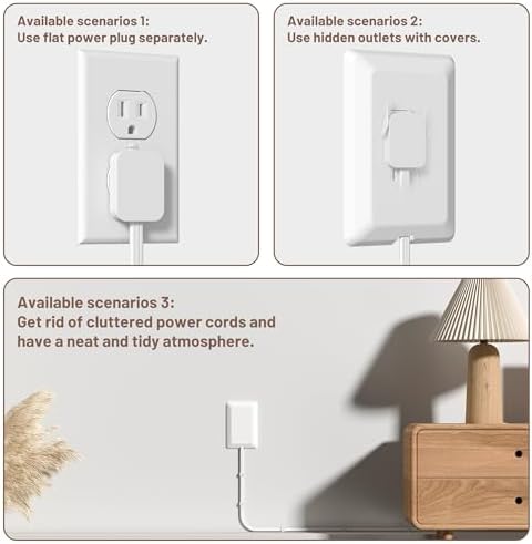 Ultra-Thin 3 FT Flat Plug Extension Cord with Baby-Proof Outlet Covers – Versatile 3 Outlet Power Strip for Safe Home Use, ETL Listed, Compact Cord Concealer Kit, 13 A 125 V 1625 W – Perfect for Kitchens and Tight Spaces, White Finish for Seamless Integration