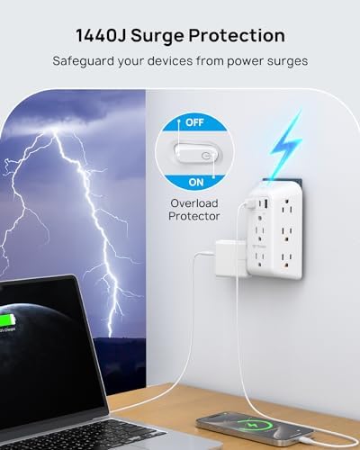Maximize Your Charging Potential with the TROND Surge Protector Outlet Extender – 5-Outlet Power Strip with 3 USB Ports (1 USB-C) and ON/OFF Switch for Safe, Efficient Device Management at Home, Office, or On-the-Go – Ideal Multi Plug Expander with Enhanced Surge Protection and Space-Saving Design