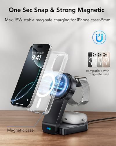 Ultimate 3-in-1 Foldable Wireless Charging Station for Apple Devices – Sleek Magnetic Dock for i Phone 16/15/14/13/12, Apple Watch Series 10/Ultra 2/Ultra/9/8/7/6/5/4/SE/SE 2, and Air Pods 4/3/Pro/2 – Fast, Portable, and Clutter-Free Charging Solution for Home or Travel