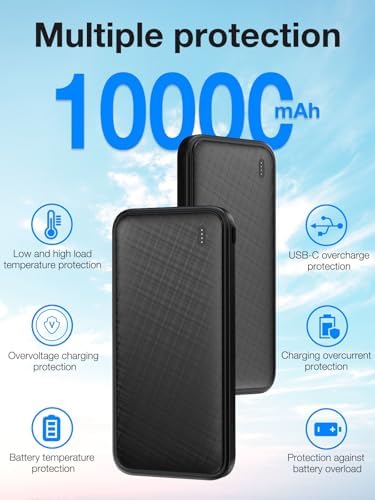High-Speed 20 W Portable Charger – 10,000 m Ah Fast Charging Power Bank with USB-C PD & QC 3.0 for Ultimate Device Compatibility – Slim, Lightweight Battery Pack for i Phone & More – Perfect for On-the-Go Power Needs