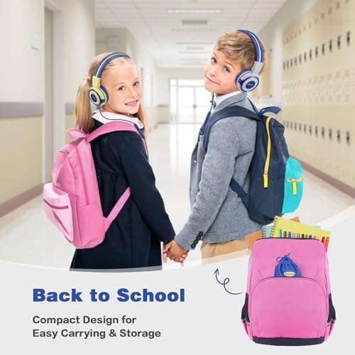 Chic Pink SIMOLIO Kids Headphones with Microphone – Volume-Limited Wired Design for Safe Listening – Adjustable Sound Levels (75/85/94 d B) for Hearing Protection – Perfect for School, Travel, and Home Use – Durable and Comfortable Fit for Active Young Listeners – Compatible with Smartphones & Tablets for Versatile Use