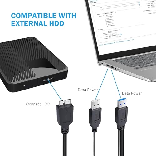4 Pack High-Speed USB A to Micro B Cable with Dual Power Y Functionality – 20-Inch Micro USB 3.0 Splitter for Reliable Data Transfer up to 5 Gbps – Includes USB to USB C Adapter for Enhanced Device Compatibility and Versatile Use with External SSDs and Laptops
