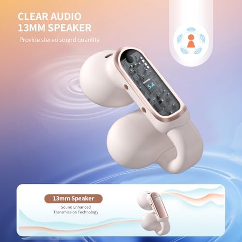 Premium Clip-On Bluetooth 5.4 Earbuds | Open Ear Sport Headphones with 35-Hour Battery Life for All-Day Listening | Ultra-Lightweight Wireless Earphones Featuring Crystal-Clear Voice Calls & Integrated Microphone | Ideal for Fitness and Outdoor Adventures (Sleek Black)