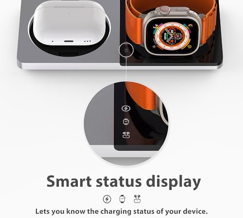 Revolutionize Your Charging Experience: 3-in-1 Fast Charging Station for Apple Devices with Mag-Safe Technology – Wireless Dock for i Phone 16/15/14/13/12 Series, Apple Watch Series 1-9/Ultra, and Air Pods Pro – Includes 30 W USB Charger in Sleek Silver Finish for Optimal Compatibility and Speed