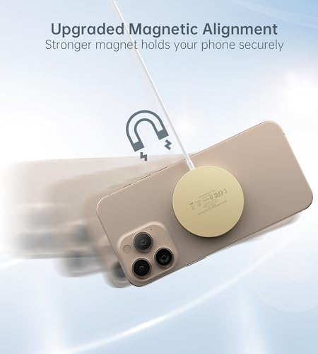 Elevate Your Charging Experience: Premium Magnetic Wireless Charger for i Phone 16/15/14/13/12 with 20 W USB-C Adapter – Fast, Elegant, and Versatile Charging Stand/PAD in Luxurious Gold – Enhanced Compatibility for Pro Max, Plus, Mini Models with 5 ft Cable for Ultimate Flexibility