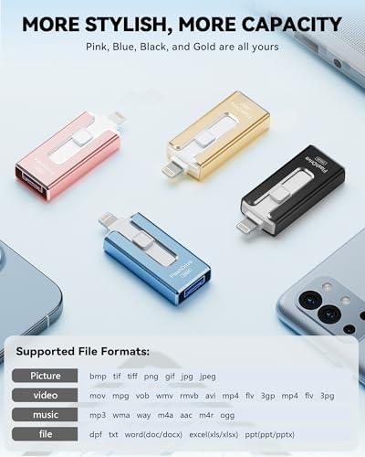 MFi Certified 256 GB Flash Drive – Ultimate Memory Solution for i Phone & i Pad Users, High-Speed Data Transfer for Effortless Photo & Video Backup, Multi-Device Compatibility with Android & PC, Compact USB Thumb Drive for On-the-Go Storage (Black)