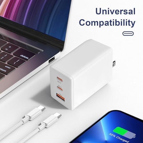 67 W Ga N USB-C Charger Block – Compact Fast Wall Charger with Foldable Prongs & USB-C Cable for Mac Book Pro/Air, i Pad Pro, i Phone 15/14, Galaxy S24/S23, Pixel, Note20 – Ultimate Multi-Device Charging Solution for On-the-Go Power