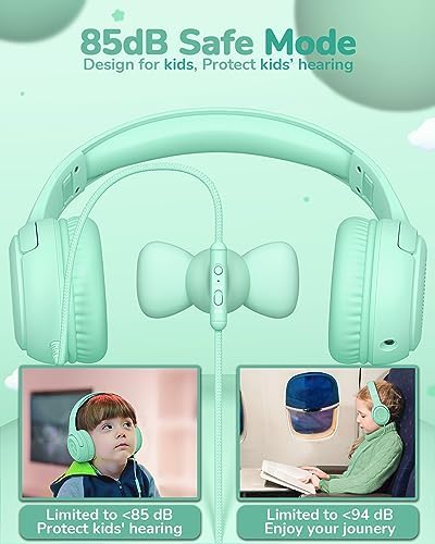 Premium Volume-Limiting Kids Wired Headphones with Microphone – Ultimate Hearing Protection at 85/94 d B – Foldable On-Ear Design for Effortless Travel – Perfect for Learning, Gaming, and Entertainment – Universal 3.5 mm Compatibility for All Devices