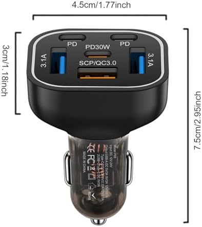 Ultimate 6-Port USB-C Car Charger with PD30 W Fast Charging: Versatile 12 V/24 V Adapter for i Phone 16/15/14/13/12/11 Pro Max, Samsung, Huawei, Xiaomi & More – Seamless Compatibility & Superior Speed for On-the-Go Charging