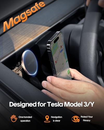 Mag-Safe Magnetic Phone Mount for Tesla Model Y & Model 3 – Effortless Door-Install Car Holder for i Phone 12/13/14/15/16 – Ultimate Driving Safety & Seamless Accessory Integration for Enhanced Navigation Experience