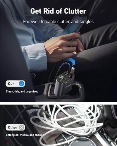 Revolutionize Your Road Trips with the UYOUNG 100 W Retractable Car Charger – 4-in-1 Fast Charging Solution with Dual 31.5-Inch Cables & Dual USB Ports for i Phone 15/14/13/12/11 Pro Max, Samsung, Pixel, and More – Ultimate Compatibility & Speed for Modern Travelers
