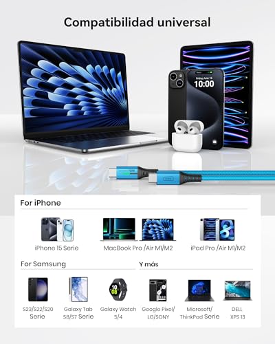 INIU USB-C Cable, [6.6ft, Blue] 2-Pack USBC Cable for iPhone 16 15 Pro Max/Plus, Samsung Galaxy S22 Ultra Note 10, Pixel 7a, MacBook, iPad, and More – Enhanced Compatibility and Speed