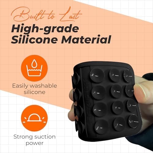 Maximize Your Mobile Creativity: 2-Pack Sticky Silicone Suction Phone Grip with 24 Powerful Suction Cups for Secure Hands-Free Selfies and Videos – Compatible with i Phone, Samsung, and Android – Durable Black Accessory for Ultimate Versatility and Convenience