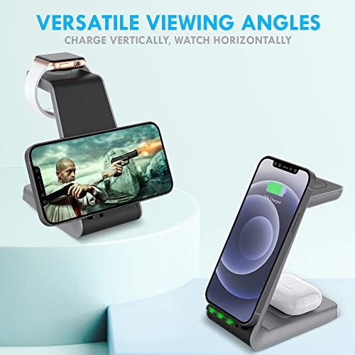 Aduro Power Up Trinity Pro 3-in-1 Wireless Charging Station for Apple Devices – Ultimate Fast Qi Charging Dock for i Phone 12/11/SE, Apple Watch & Air Pods – Sleek Design with Enhanced Safety Features for Efficient Power Management and Organized Device Storage