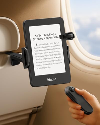 Hands-Free Kindle Travel Stand with Bluetooth Page Turner – Portable, Foldable E-Reader Holder for Airplane, Commute & Camping – Enhance Your Reading Experience Anywhere with Stability and Compatibility