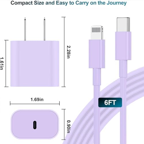 Ultra-Fast 20 W USB-C Charger with 6-Foot Lightning Cable – Convenient 3-Pack for i Phone 14/13 Pro, Ideal for Home and Travel – Superior Durability and Extended Reach for Effortless Charging Anytime