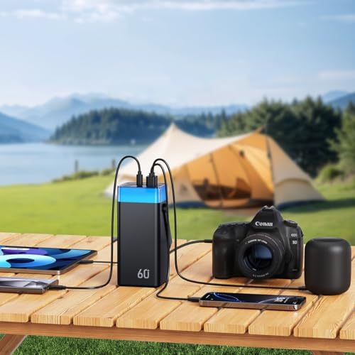 High-Capacity 60000 m Ah Fast-Charging Power Bank with Built-in Cables – Ultimate Portable Charger for i Phone, Samsung Galaxy, and More – Ideal for Travel, Camping, and Outdoor Adventures with Enhanced Compatibility and Efficiency