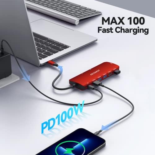 Acodot 9-in-1 USB C Hub: Ultimate 4 K HDMI Adapter with 3 USB 3.0 Ports, SD/TF Reader & 100 W Power Delivery – Stylish Purple Multiport Hub for Mac Book, HP, XPS & More – Boost Your Productivity with Seamless Connectivity and Fast Charging