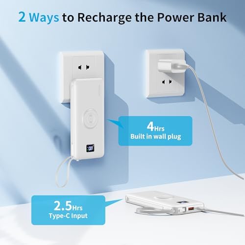 Revolutionize Your Charging Experience with ANOUV 10,000 m Ah Portable Power Bank – Built-in Cables & AC Plug for Fast, On-the-Go USB-C Charging, Compatible with i Phones and All Smart Devices – LED Display for Real-Time Battery Monitoring – The Ultimate Travel Essential for Efficiency and Convenience
