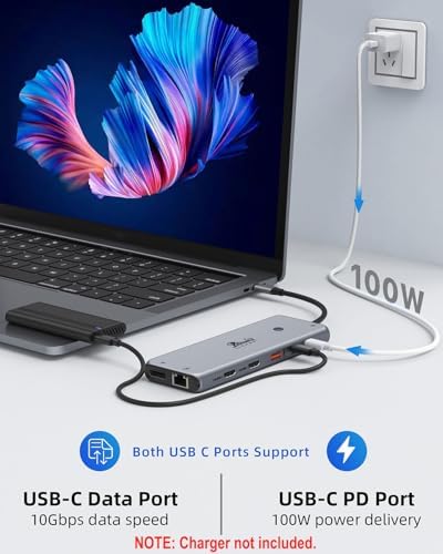 Revolutionize Your Workspace with the Ultimate 13-in-1 USB C Docking Station – Dual Monitor Multiport Adapter for Seamless Triple Display, Featuring 2 HDMI, Display Port, 8 USB Ports, Gigabit Ethernet, and Audio Output – Perfect for Mac Book, Dell, HP, Lenovo Think Pad, and Surface – Unmatched Performance and Connectivity for Enhanced Productivity
