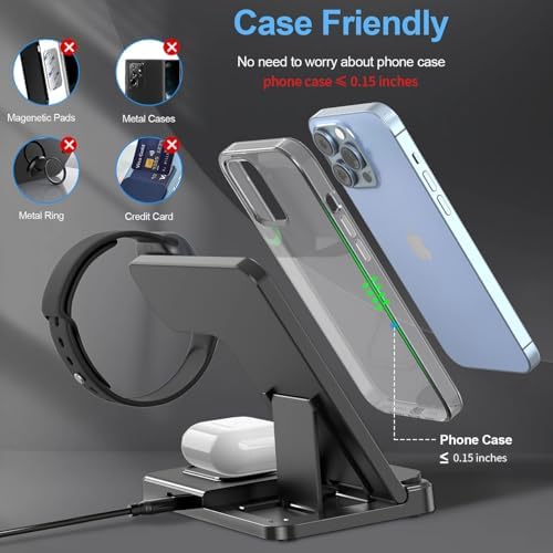 Tri-Device Wireless Charging Station: Fast 3-in-1 Dock for i Phone 16, 15, 14, 13, 12, Apple Watch & Air Pods – Streamlined Convenience with Smart Charging Technology and Stylish Design