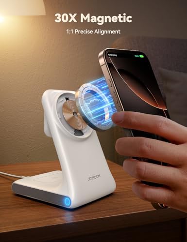 Revolutionize Your Charging Routine with JOYROOM 3-in-1 Wireless Charging Station – Fast 15 W Power Hub for i Phone 16, 15, 14, 13, Apple Watch, and Air Pods – Mag Safe Compatible with Sleek Design for Organized Tech Space and Enhanced Device Protection