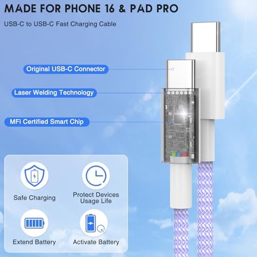 Ultra-Long 10 FT i Phone Fast Charger Cable – Type C to Lightning USB-C Cord for i Phone 16 Pro Max, 15 Series, i Pad & Mac Book Pro – Rapid Charging & Enhanced Durability for Seamless Connectivity