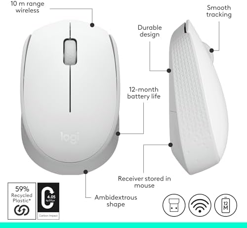 Logitech M170 Wireless Mouse – Ultra-Responsive Optical Tracking, Ambidextrous Design for All Users, 2.4 GHz USB Mini Receiver, 12-Month Battery Life, Perfect for PC, Mac & Laptop – Elevate Your Productivity with Seamless Wireless Freedom