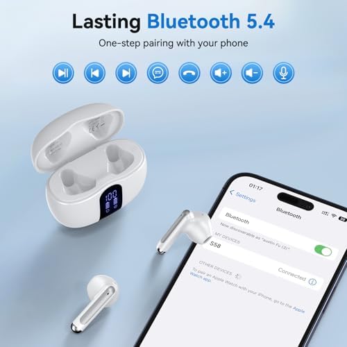 Revolutionary Bluetooth 5.4 Wireless Earbuds with Exceptional 50-Hour Playtime and Powerful Deep Bass – IPX7 Waterproof Design for Active Lifestyles – Sleek Black Charging Case Featuring Battery Indicator for Ultimate Convenience and Durability
