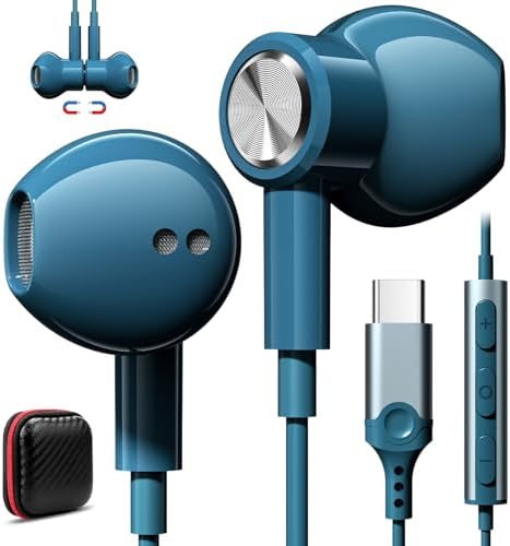 USB C Wired Earbuds for i Phone 16 & Samsung Galaxy S Series – Premium High-Fidelity Sport Headphones with Tangle-Free Magnetic Design, Ergonomic Comfort & Built-in Mic for Effortless Calls and Unmatched Audio Quality – Ideal for Active Lifestyles and Audiophiles