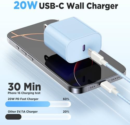 Rapid Charge 3-Pack USB-C Fast Charger Kit for i Phone 15 & 16 Pro Max – 20 W Power Blocks with Robust 6 ft & 10 ft Braided Cables – Ultra-Fast Charging Solution for i Pad Pro 13/12.9 – Sleek, Portable Wall Charger for Everyday Convenience