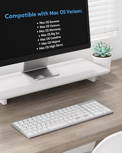 Sleek White Aluminum Backlit Keyboard for Apple Mac – USB-A & USB-C Wired with Numeric Keypad, Effortless Plug-N-Play Setup for i Mac, Mac mini & Mac Book Users – Enhance Productivity & Style with Premium Build and Low-Light Typing Comfort