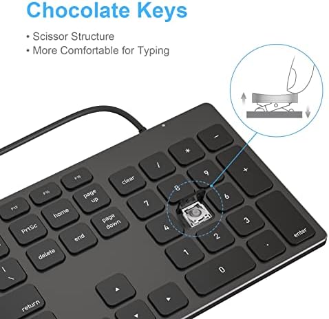 Sleek Aluminum USB Wired Keyboard with Numeric Keypad for Mac & PC – Effortless Data Entry, Plug-and-Play Convenience, and Enhanced Durability for Ultimate Typing Comfort