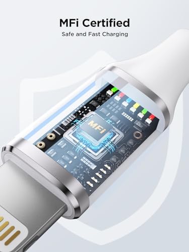 Aioneus 1 ft Apple Certified Lightning Cable – High-Speed USB A to Lightning Charger for i Phone 14/13/12/11 Pro Max/XR/XS/8/7 Plus/6/SE – Durable Nylon Braided Design for Tangle-Free Portability and Enhanced Charging Efficiency