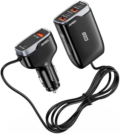 Experience Rapid Roadside Charging with SUNDA 120 W USB C Fast Car Charger – 4-Port Adapter Featuring Dual Type C PD60 W/PPS60 W for i Phone 16/15 Pro/Max/14 & Samsung Galaxy S24, Plus Dual USB-A 30 W QC3.0 for All Android Devices – Compact, Durable, and Universally Compatible for Effortless Multi-Device Charging on the Go
