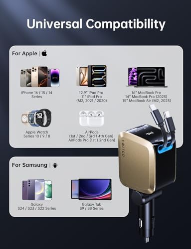 Revolutionary 72 W Retractable USB-C Car Charger – Dual Port Fast Charging Solution for i Phone 16/15/14/13/12 & Samsung Devices, 4 FT Tangle-Free Cables, Sleek Warm Grey Design for Ultimate Convenience and Organization