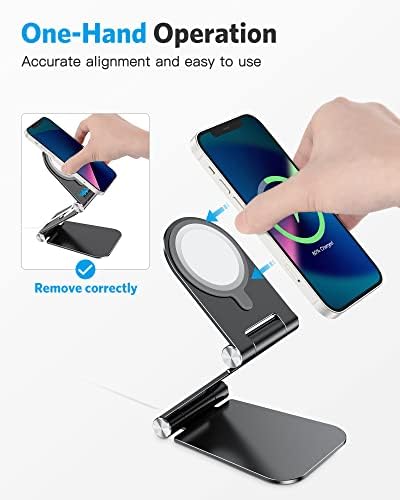 Stand for MagSafe Charger, OMOTON Foldable Phone Stand Holder for MagSafe Accessories， Compatible with iPhone 15/14/13/12 Pro Max/Pro/Mini, Charger for MagSafe Not Included, Black – Enhanced Compatibility and Speed