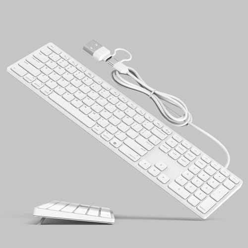 Sleek All-Aluminum Wired Keyboard for Mac – Full-Size USB-A & USB-C Connectivity, Ergonomic Design with Numeric Keypad for Enhanced Productivity on i Mac, Mac mini, Mac Book Pro & Air – Perfect Blend of Style and Functionality for Apple Users