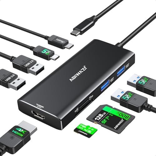 Transform Your Workspace with the Ultimate 9-in-1 USB C Hub Multiport Adapter for Mac Book Pro & Air – High-Speed 4 K HDMI Output, 100 W Power Delivery, and Effortless Connectivity for i Pad Pro, i Mac, and More – Enhance Productivity with 5 USB Ports and SD/TF Card Reader for Seamless Data Transfer and File Access