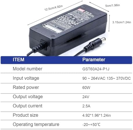 High-Efficiency 60 W Industrial Desktop Power Adapter – 24 V, 2.5 A AC Supply for Optimized Device Functionality – Torq Cali Mean Well GST60 A24-P1 J with Superior Safety Features and Compact Design for Enhanced Energy Efficiency and Performance Stability