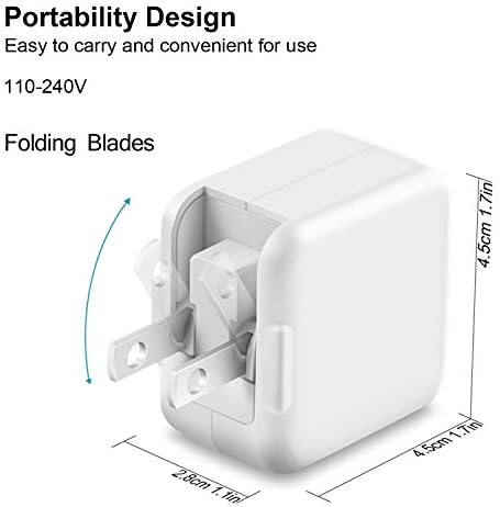 Dual Pack 12 W Fast Charging i Pad & i Phone USB Wall Charger with 6 FT Flat Cable – Portable Foldable Travel Plug for Enhanced Compatibility with Air Pods, Ideal for Home and On-the-Go Use