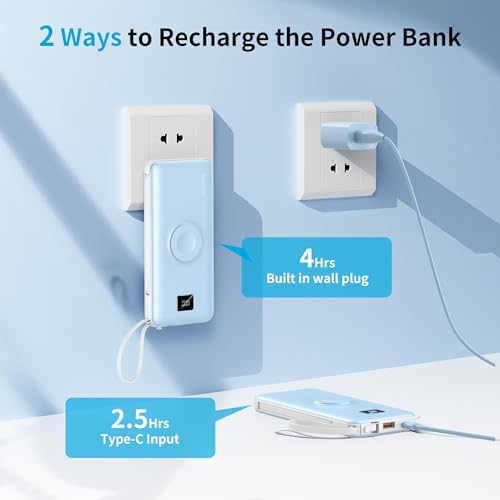 Revolutionize Your Charging Experience with ANOUV 10,000 m Ah Portable Power Bank – Built-in Cables & AC Plug for Fast, On-the-Go USB-C Charging, Compatible with i Phones and All Smart Devices – LED Display for Real-Time Battery Monitoring – The Ultimate Travel Essential for Efficiency and Convenience