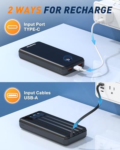 BEESHOP Ultra High-Capacity 37000 m Ah Portable Power Bank – All-in-One Fast Charging Solution with 4 Integrated Cables, 22.5 W Quick Charge for i Phone 16, 15, 14, 13 & Android Devices – Essential Travel Companion for Maximum Device Compatibility and Efficiency