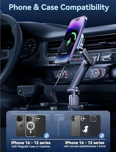 TOPGO Pro Car Phone Mount – Versatile Adjustable Height Cup Holder for i Phone 16 Pro Max & All Smartphones – Sturdy, No-Wobble Design for Safe Hands-Free Navigation – Sleek Black Finish for Modern Interiors