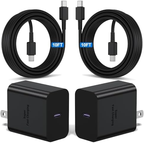 Super Fast 45 W USB-C Charger Cable Set – 2 Pack (6 ft & 10 ft) for Samsung Galaxy S25 Ultra, S24, S23, S22, Note 20 & More – Premium Durability, Versatile Lengths for Rapid Charging at Home or On-the-Go – Elevate Your Power Delivery Experience with Enhanced Compatibility and Long-Lasting Quality
