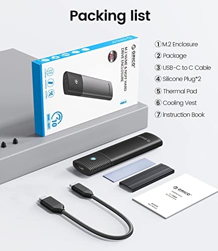 ORICO Tool-Free M.2 NVMe SATA SSD Enclosure Adapter – High-Speed USB-C 3.2 Gen 2 External Drive for 2230/2242/2260/2280 M.2 SSDs – Durable Aluminum Case with UASP & TRIM Support for Optimal Performance – Portable Data Storage Solution