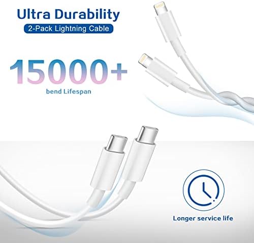 Ultra-Fast Dual Port USB-C i Phone Charger with 10 FT Quick Lightning Cables – High-Efficiency Charging Block for i Phone 14 Pro Max, 13 Pro, 12, 11, XS, XR, 8, SE – Ideal for Home and Travel, 2-Pack for Maximum Convenience and Speed