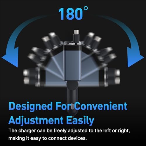 High-Performance 120 W Retractable Car Charger Adapter – Fast Charging Solution with 2.6 ft Cables, 180° Adjustable Design, and Real-Time Voltage Display for Ultimate Device Compatibility and Convenience