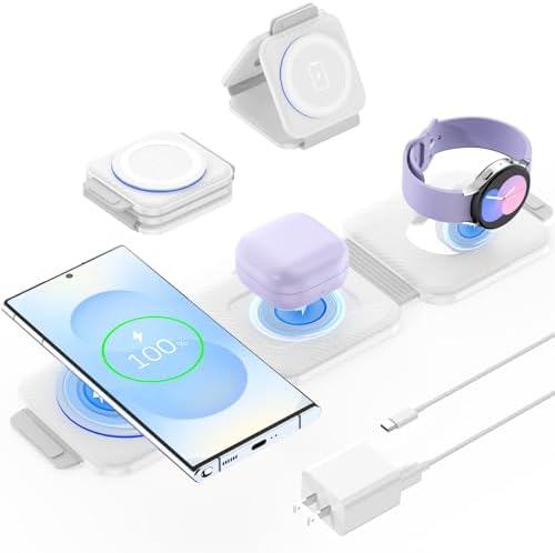 Compact 3-in-1 Foldable Wireless Charging Hub for Samsung Devices – Ultimate Travel Solution for Galaxy S25 Ultra, S24, Z Flip 6/5, Watch 7, and Buds Pro3 – Safe, Sleek, and Efficient Docking Station for All Your Charging Needs – Ideal for Home, Office, and On-the-Go Power Management – Space-Saving Design with Advanced Safety Features – Includes USB Type-C Cable and 18 W Power Adapter – Elevate Your Charging Experience with This Versatile, Multi-Device Station
